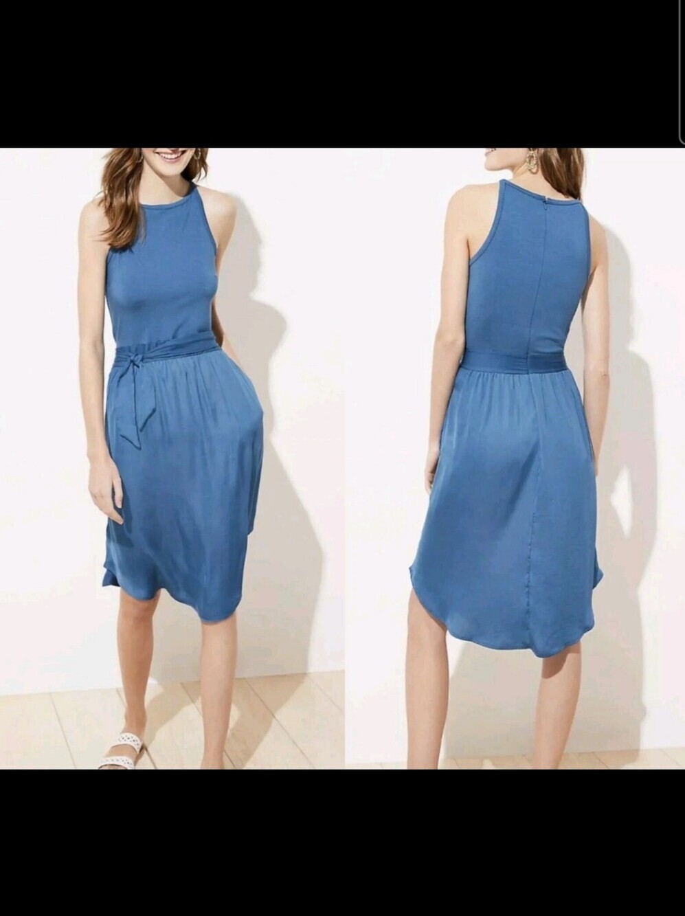 Ann Taylor Loft Womens |16| Teal Satin Skirt Tank Dress w/Tie Waist & Pockets